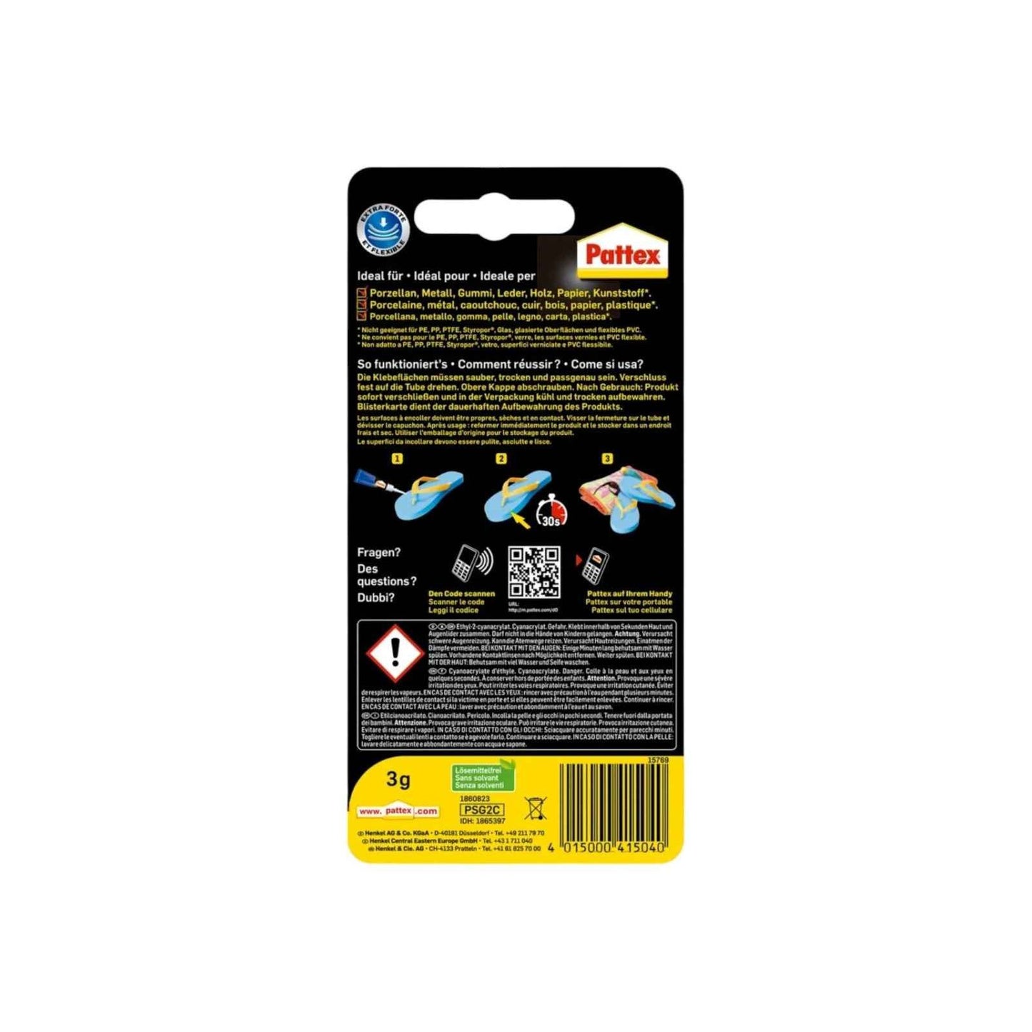 Pattex Sekundenkleber Ultra Gel extra stark PSG2C 3g – Flexibler & wasserfester Alleskleber für präzise Reparaturen