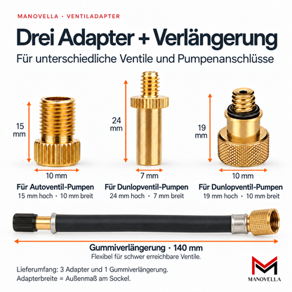 Manovella Ventiladapter Set mit 140mm Verlängerung – AV DV SV Universal