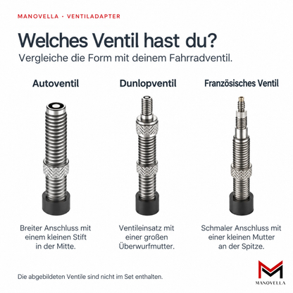 Fahrrad Ventiladapter Set – Schrader / Sclaverand / Dunlop – 4-teilig mit Verlängerung
