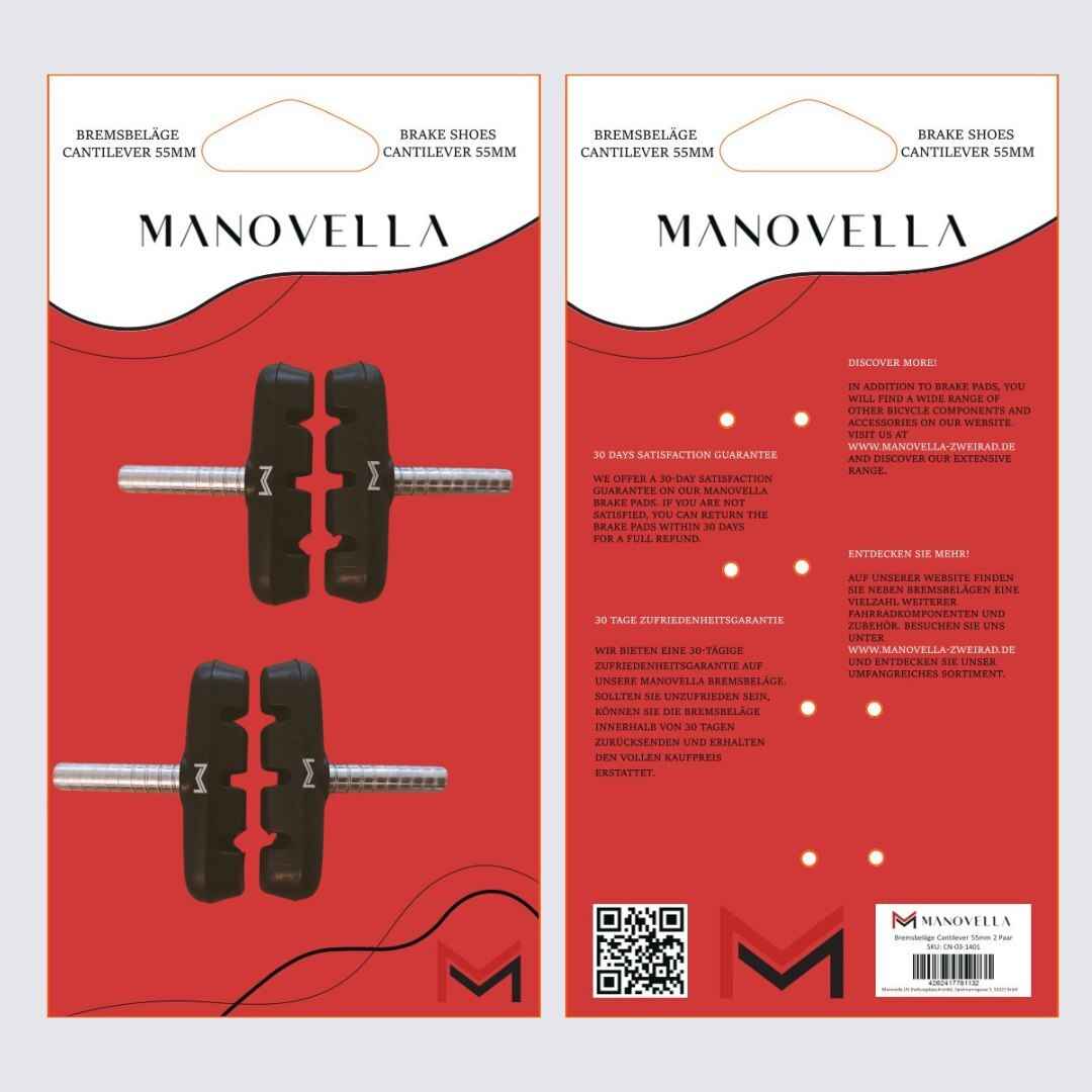 4x Fahrrad Cantilever Bremsbeläge 55mm – Bremsschuhe für Shimano, SRAM, Tektro & mehr