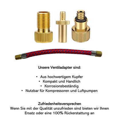 Fahrrad Ventiladapter Set – Schrader / Sclaverand / Dunlop – 4-teilig mit Verlängerung