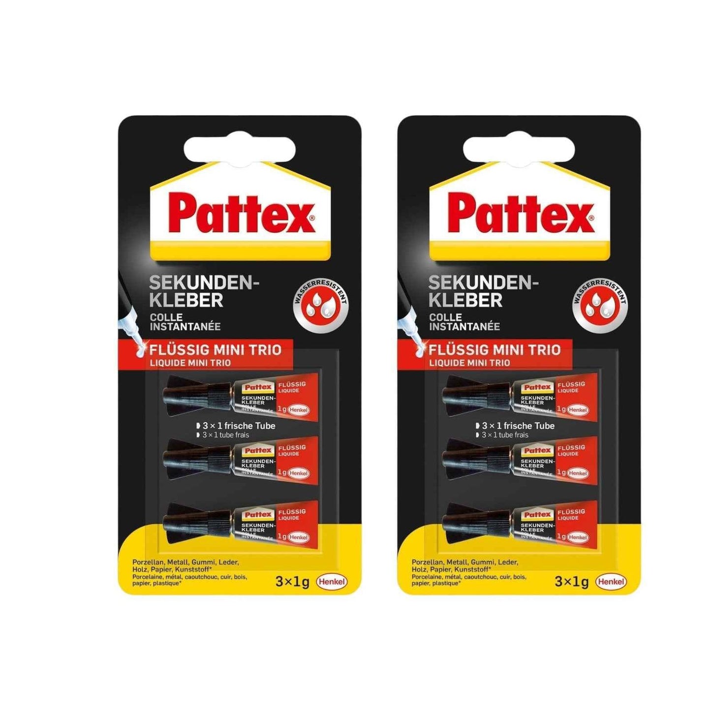 Pattex Sekundenkleber Flüssig Mini Trio Extra Stark 2 x 3x 1g