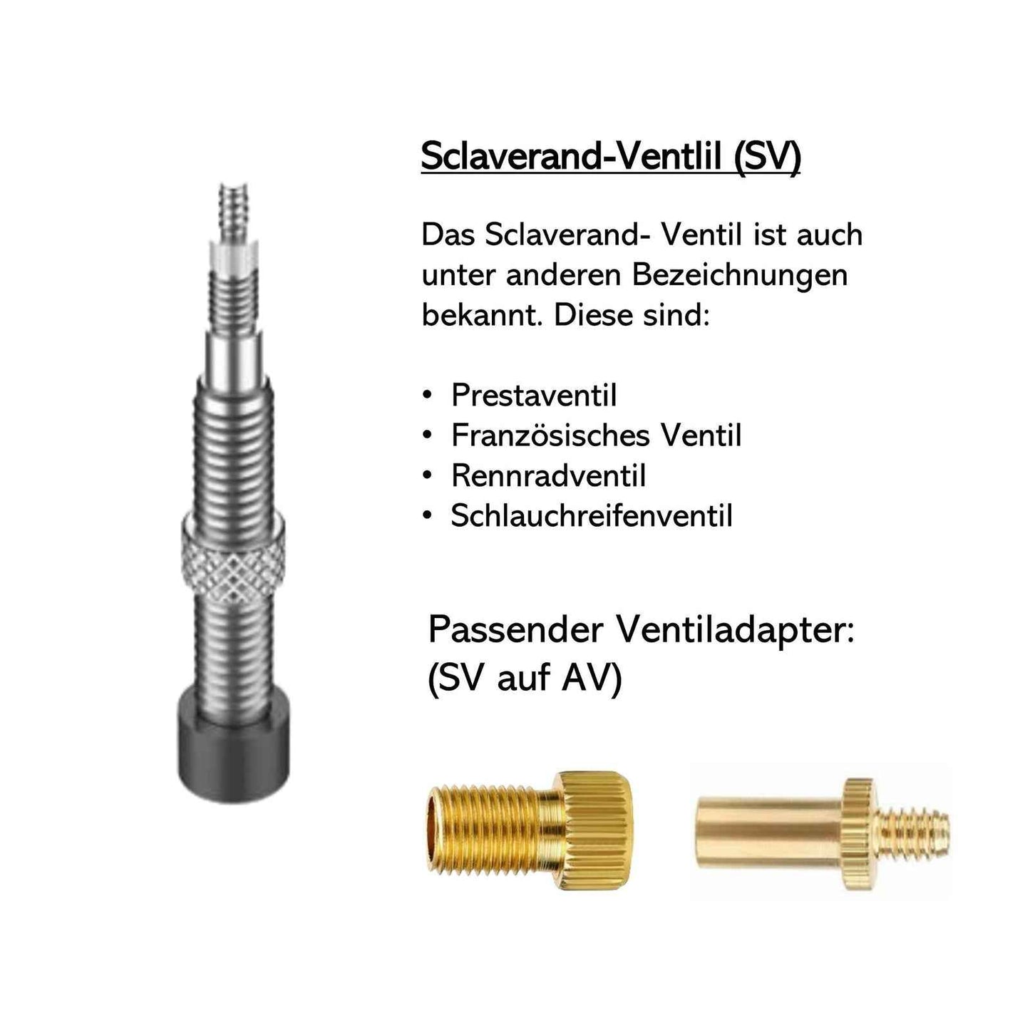 Fahrrad Ventiladapter Set – Schrader / Sclaverand / Dunlop – 4-teilig mit Verlängerung