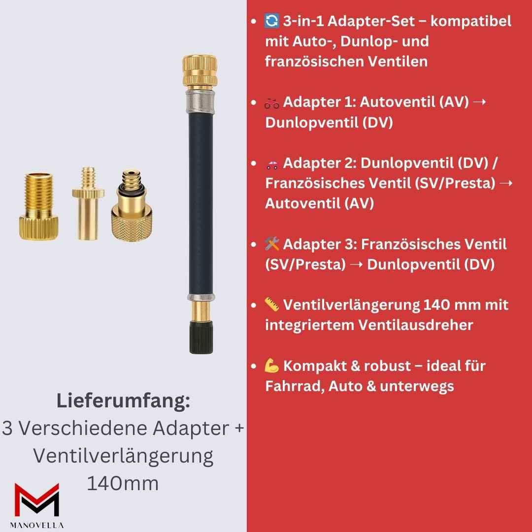 Manovella Ventiladapter Set inkl. Ventilverlängerung 140 mm