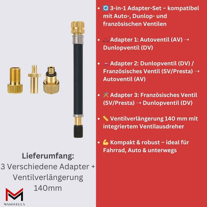 Manovella Ventiladapter Set inkl. Ventilverlängerung 140 mm
