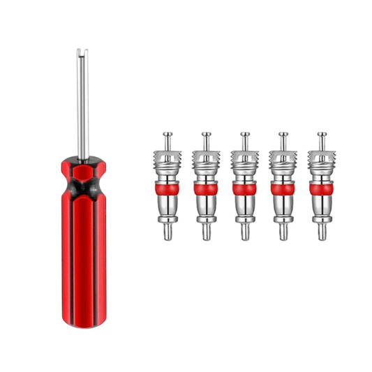 Ventilausdreher-Set mit 5 Ventileinsätzen – für AV & Schrader