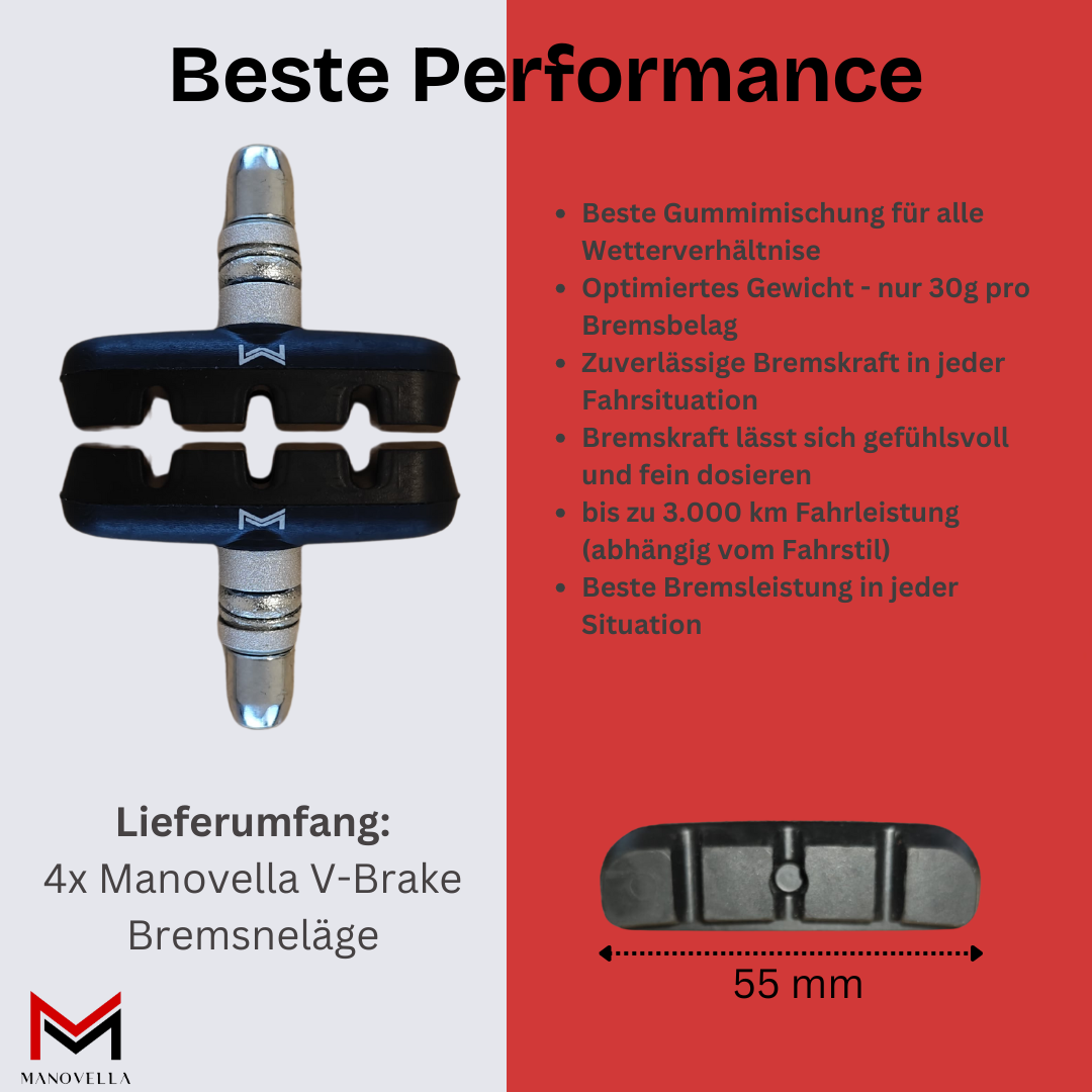 V-Brake Bremsbeläge 70 Mm – 2 Paar, Rutschfest & Leise, Für MTB & Rennrad