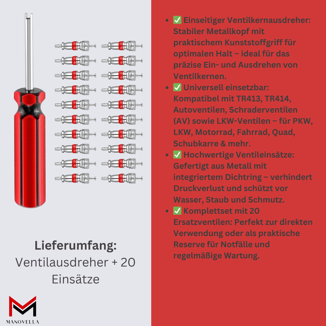 Ventilausdreher-Set mit 20 Einsätzen – Profi Reifenwerkzeug