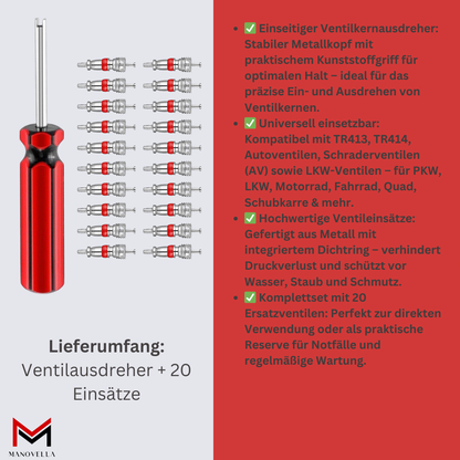 Ventilausdreher-Set mit 20 Einsätzen – Profi Reifenwerkzeug