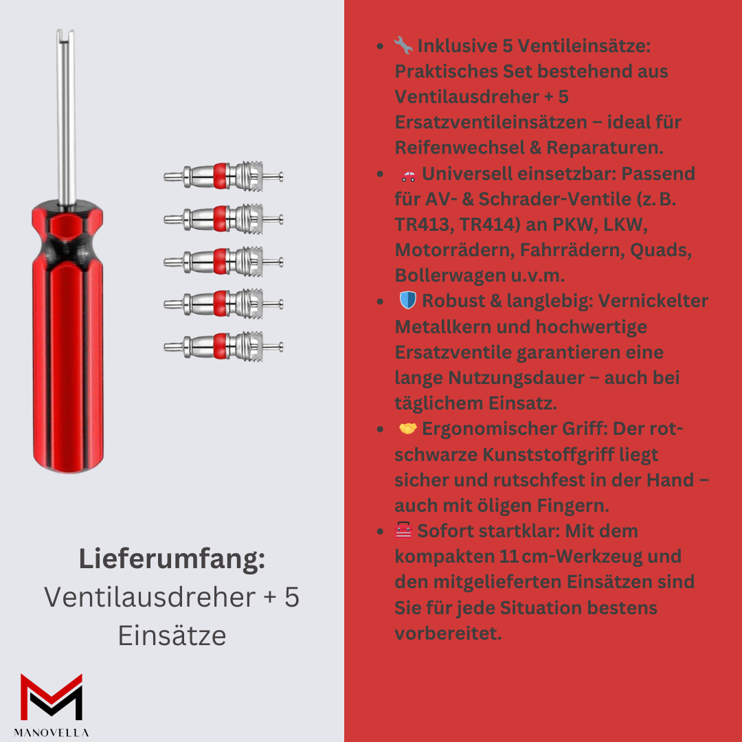 Ventilausdreher-Set mit 5 Ventileinsätzen – für AV & Schrader