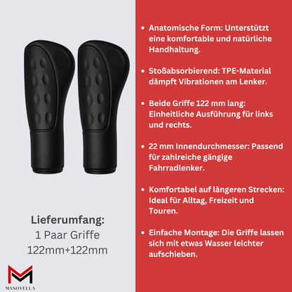Fahrradgriffe anatomisch 122 mm – Ø 22 mm Schwarz – Griffpaar mit Lieferumfang und Eigenschaften