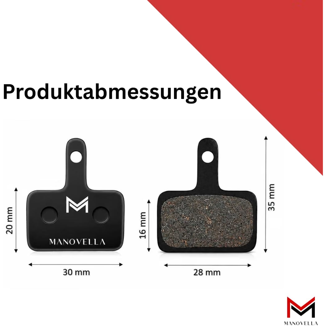 Bremsbeläge kompatibel mit Shimano B05S/B01S – Vorder- und Rückseite mit Maßangaben