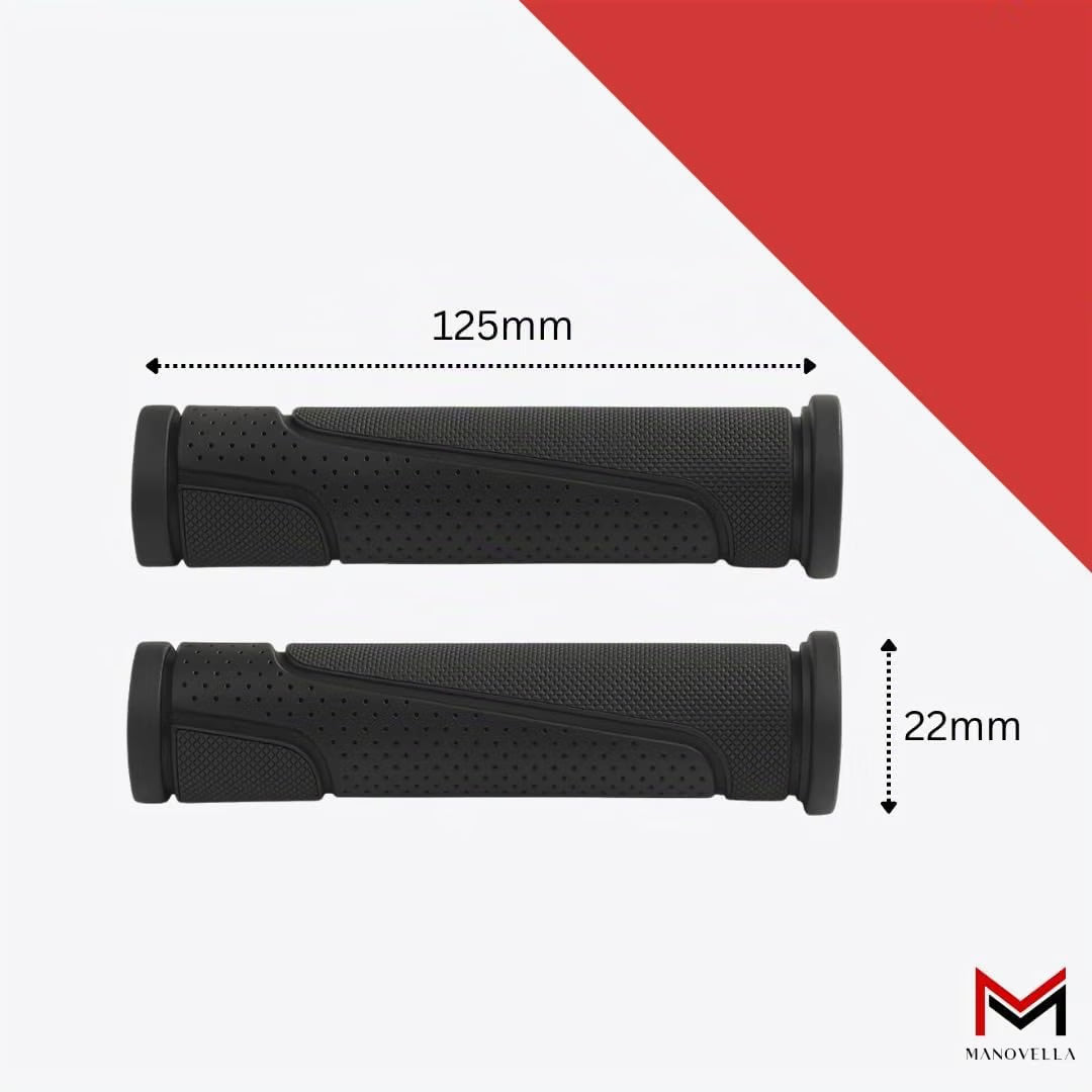 Fahrradgriffe Gummi 125 mm – Ø 22 mm Schwarz – Griffpaar mit Längen- und Durchmesserangaben