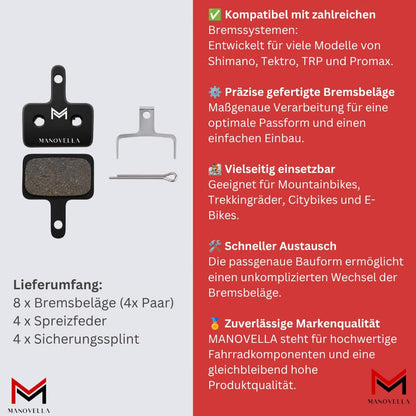Bremsbeläge kompatibel mit Shimano B05S/B01S – Lieferumfang mit Spreizfeder und Sicherungssplint