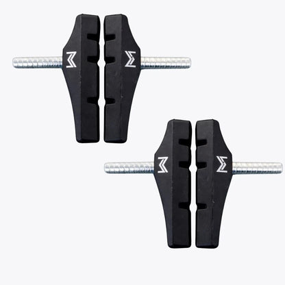 Cantilever Bremsbeläge 72 mm – Zwei schwarze asymmetrische Bremsschuhe mit Bolzen