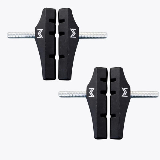 Cantilever Bremsbeläge 72 mm – Zwei schwarze asymmetrische Bremsschuhe mit Bolzen