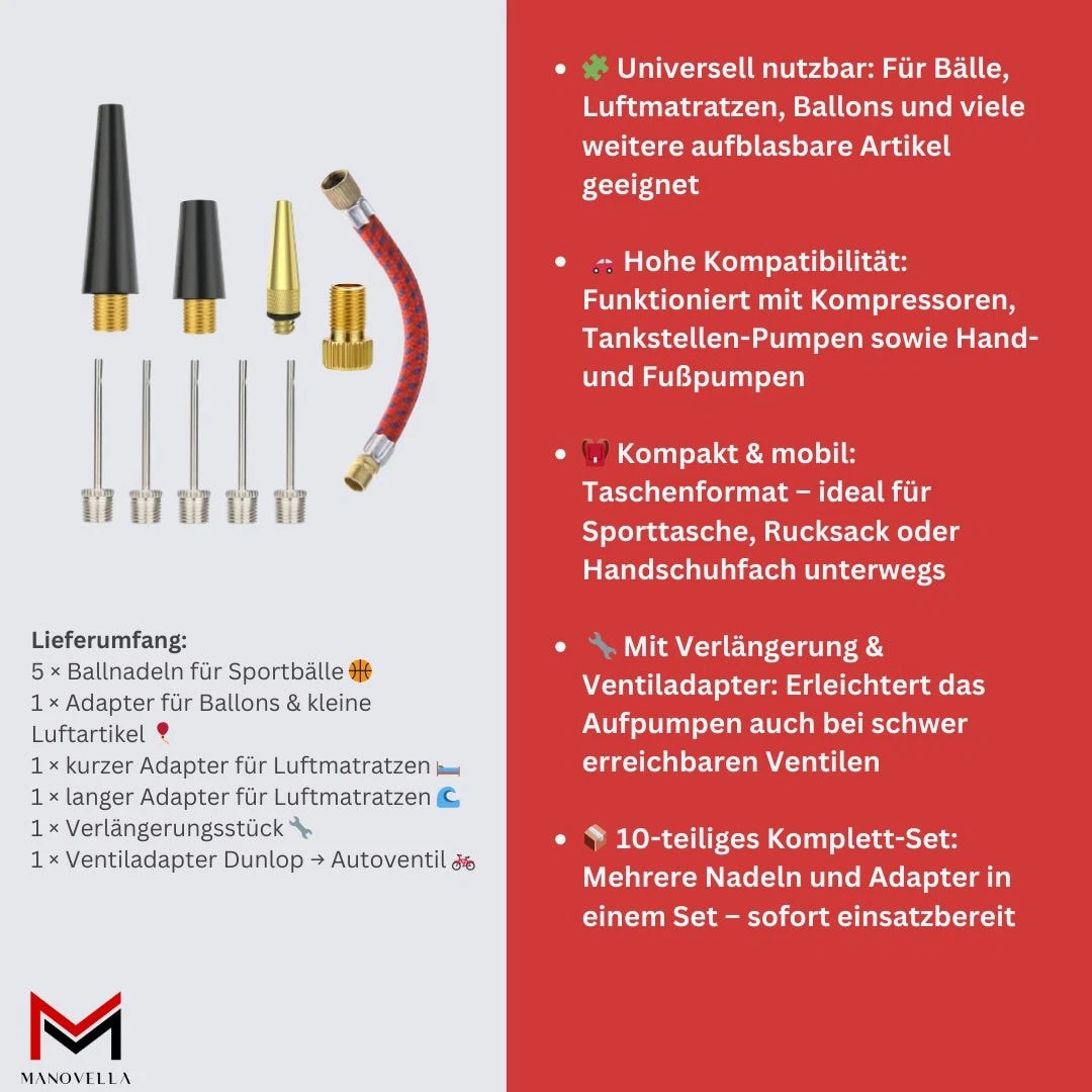 Universal Ballpumpe Adapter Set – 9-teilig für Bälle & Luftmatratzen