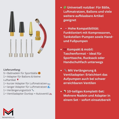Universal Ballpumpe Adapter Set – 9-teilig für Bälle & Luftmatratzen