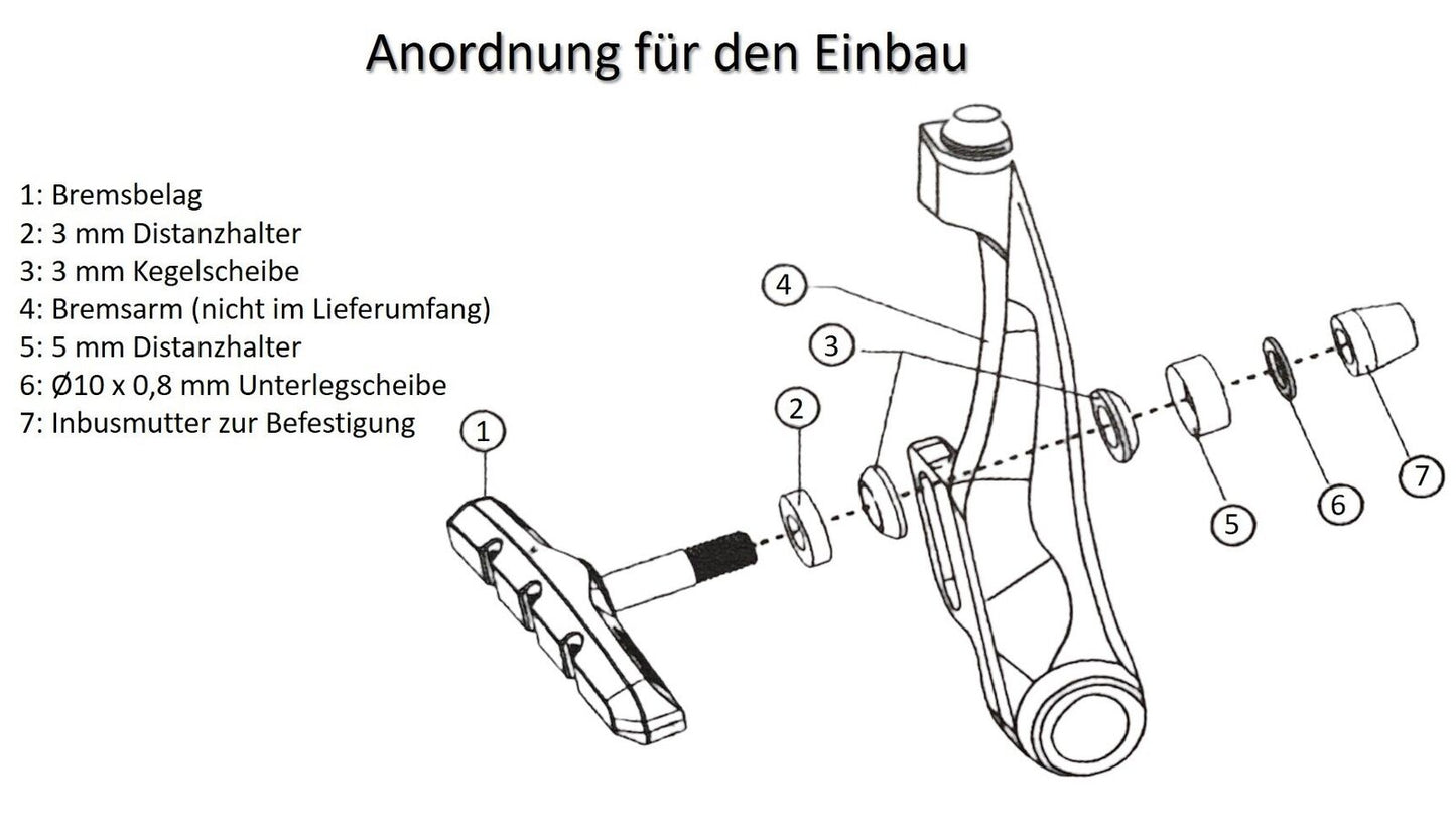 4x Fahrrad V-Brake Bremsbeläge 70mm