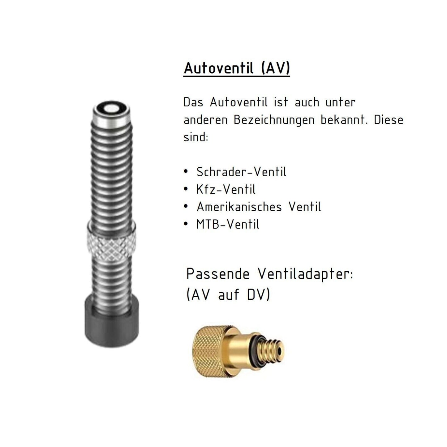 Fahrrad Ventiladapter AV auf DV Autoventul auf Dunlop