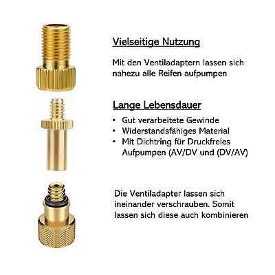 Ventiladapter Set 4-in-1 Für Auto, Fahrrad & Motorrad - Mit Ventilverlängerung 140mm